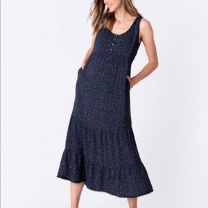 Seraphine blue polka dot tiered maternity and breastfeeding/nursing dress, nwt
